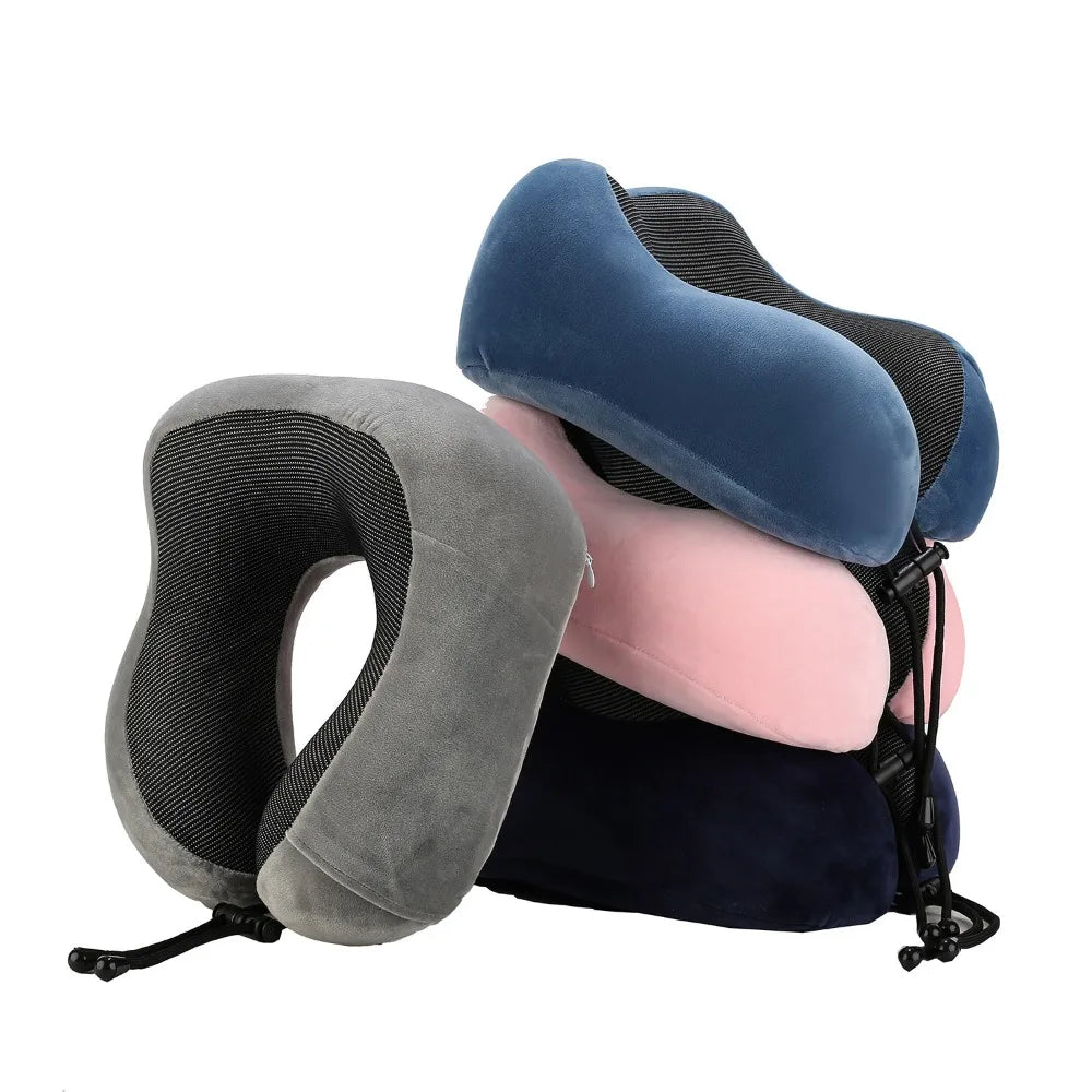 Memory Foam Travel Pillow Neck Support Cushion Without Carry Bag Ear Plugs Mask