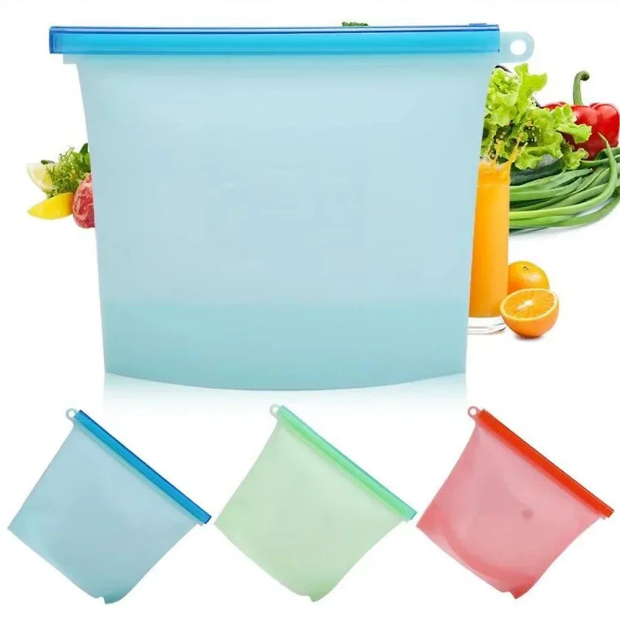 1000ml Reusable Silicone Food Grade Storage Bag Lunch Sandwich Snack Liquid Lunch Fruit Freezer Zip Seal Bags 4 Colors