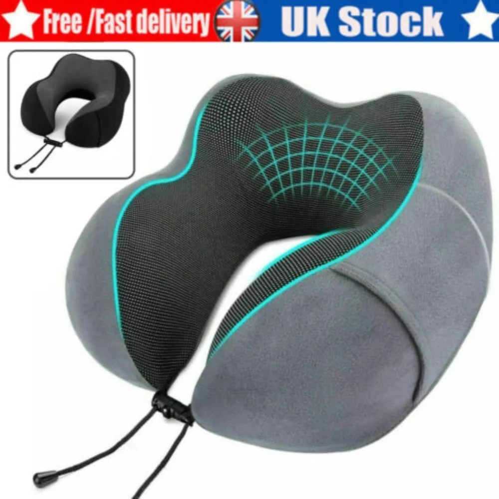 Memory Foam Travel Pillow Neck Support Cushion Without Carry Bag Ear Plugs Mask