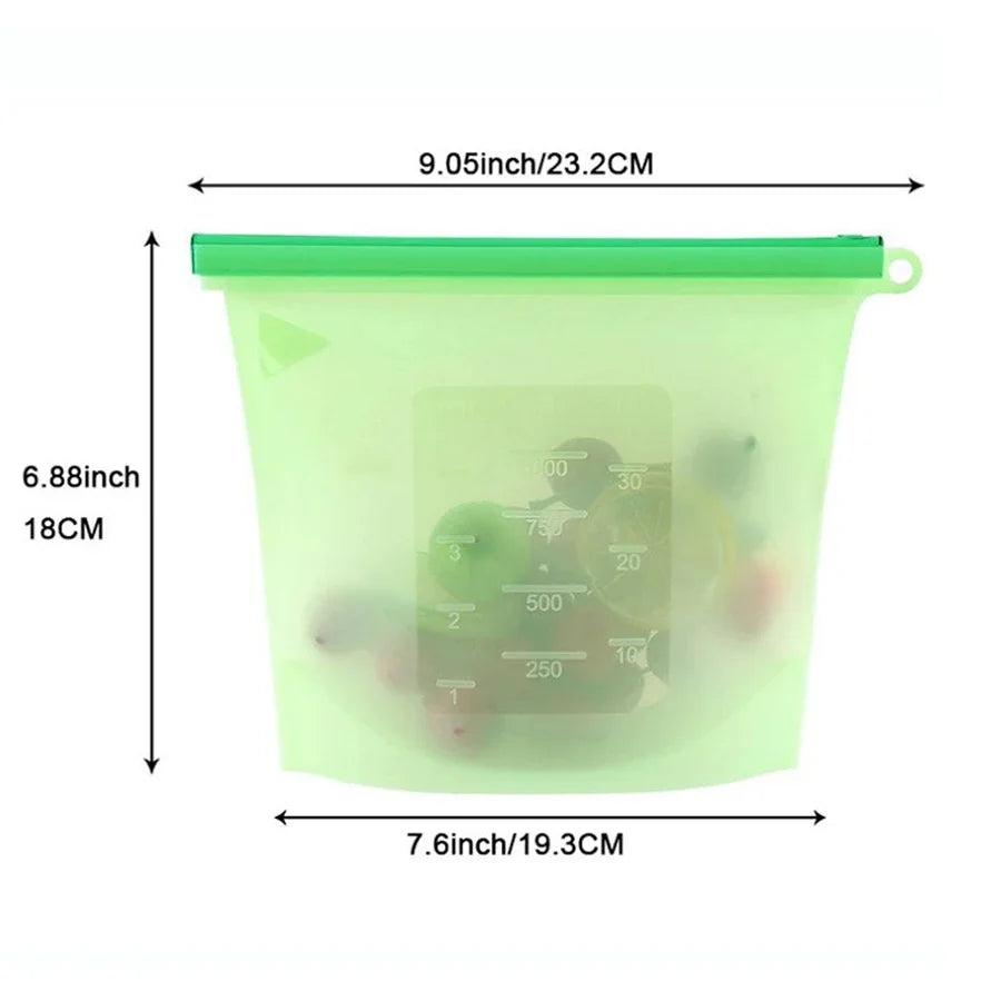 1000ml Reusable Silicone Food Grade Storage Bag Lunch Sandwich Snack Liquid Lunch Fruit Freezer Zip Seal Bags 4 Colors