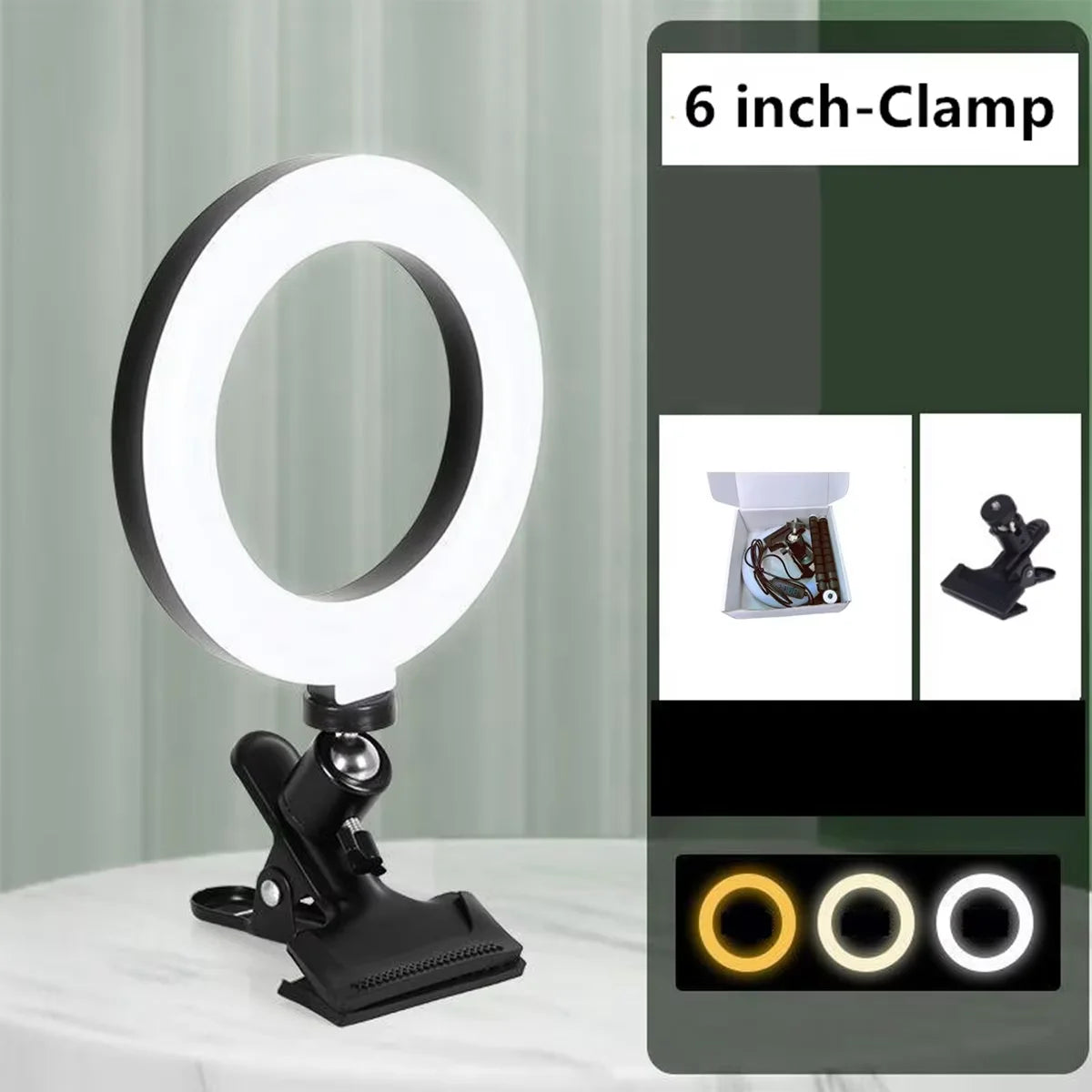 LED Selfie Ring Light 6-inch USB Plug 3-tone Lighting Photography Light Video Recording Live Broadcast Fill Light