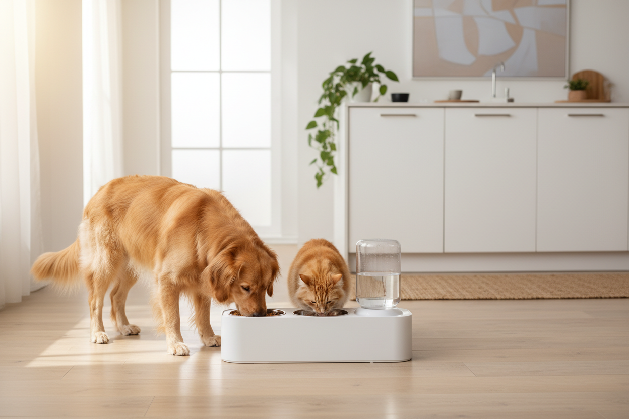 Automatic Pet Feeder and Water Dispenser, Integrated Feeding System for Cats and Dogs,No Battery or Power Needed, slanted mouth